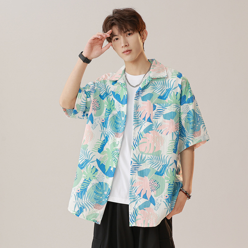 Foreign Trade Cross-Border Wholesale 2026 Trendy Brand Summer New Holiday Style Thai Retro Hong Kong Style Floral Shirt Fabric Cuba