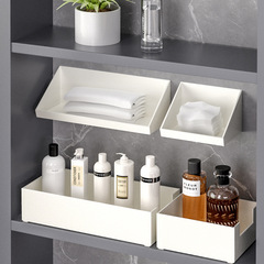Bathroom Mirror Cabinet Storage, Bathroom Hole-Free Multi-Layer Storage Box Makeup Q-Tip White Plastic Shelf