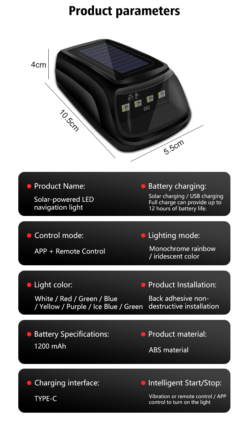 Directly supplied solar-powered RGB roof lights for trucks and pickup trucks, modified strobe signal lights