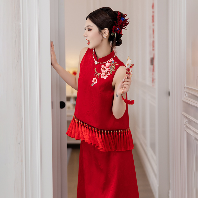 旗袍敬酒服新娘2025新款高级感气质新中式结婚晨袍改良订婚礼服裙|undefined