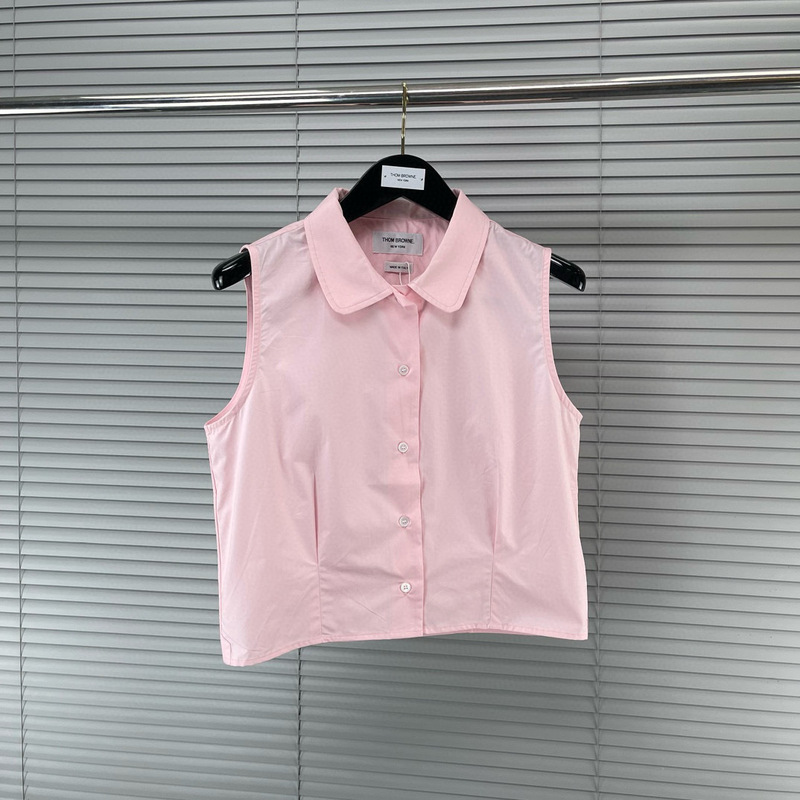 Factory Outlet TB Women's Sleeveless Short High Poplin POLO Waist Shirt Simple Joker Cardigan Shirt Fashion