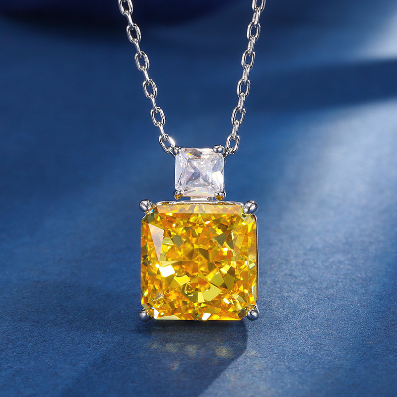 Otoño e invierno nuevo estilo Zhuangshengsheng joyería con alto contenido de carbono, flor de hielo, corte de cobre, conjunto de diamantes amarillos cuadrados de princesa 12*12-10*10