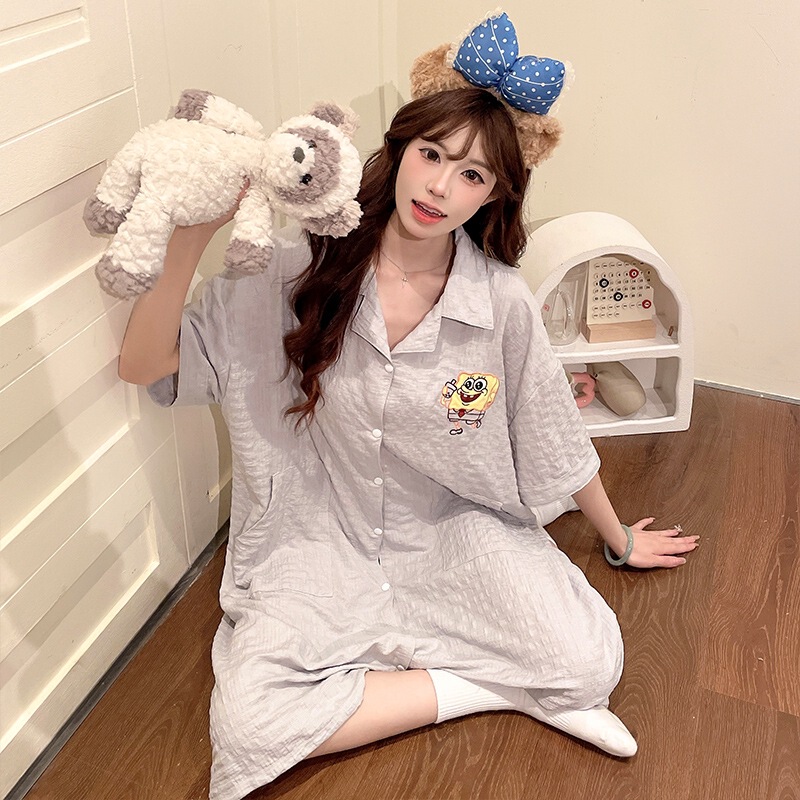 In-stock Xiaohongshu internet celebrity cartoon pajamas for women, summer thin short-sleeved maternity nightgown, can be worn outside, pant-skirt, plus size 20