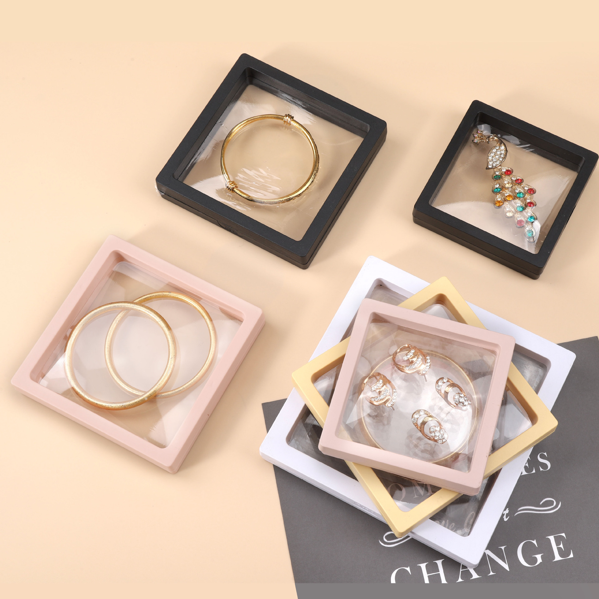 Caja flotante transparente de PE para joyas, anillos, collares y pulseras, con compartimentos tipo cajón. image 1