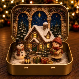 独立站精致独特奇趣新品热门设计款盒子里举行的烛光会议小人摆件
