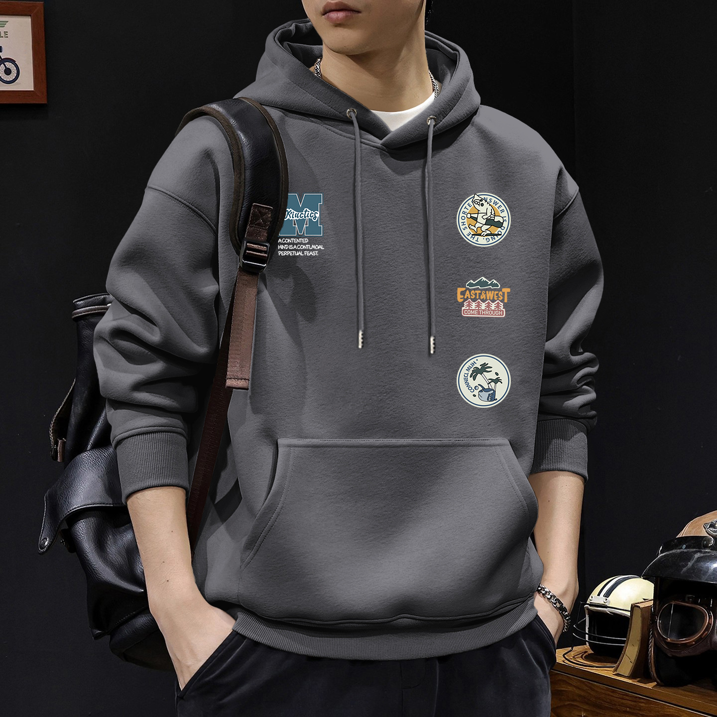 Suéter masculino primavera y otoño cuello redondo chaqueta de manga larga marca de moda americana impresión deportiva juvenil chaqueta pesada