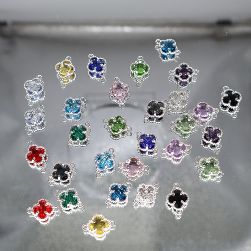 Colored Glass Crystal Gold and Silver Double Pendant Four-Leaf Clover Jewelry Pendant DIY Bracelet Pendant Earring Accessories