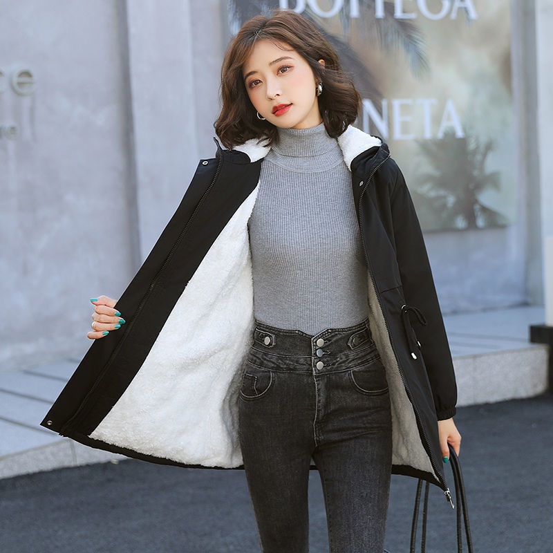 加绒棉服外套女中长款2025冬季新款韩版加厚洋气羊羔毛风衣大衣潮