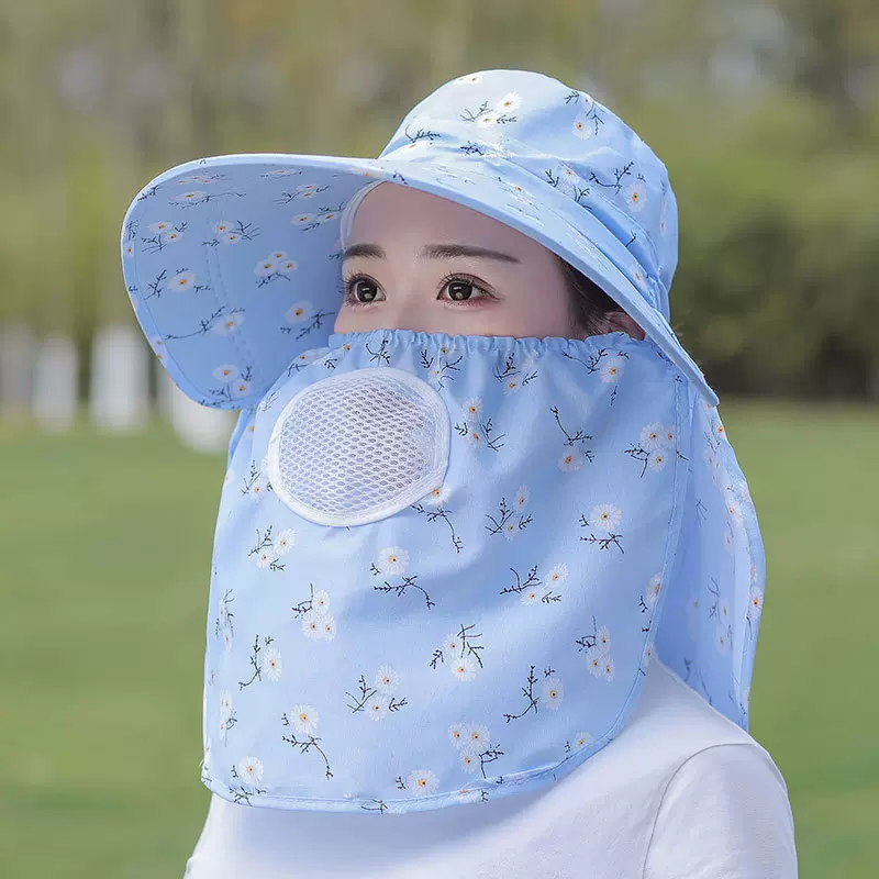 女士夏季防晒披肩帽户外春游采茶帽女式遮阳太阳帽带面罩劳保帽子