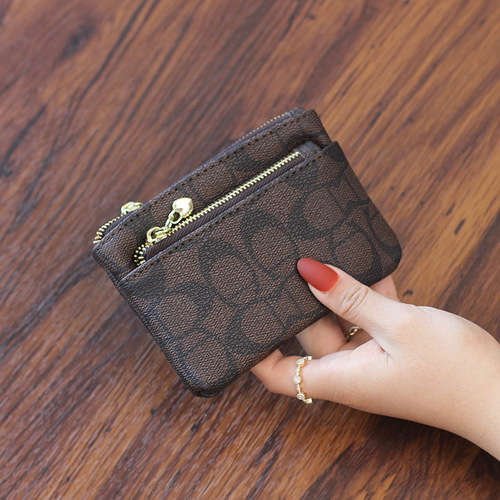 European and American soft leather coin purse three zipper women's printed wallet small and exquisite high-end zipper wallet wallet handbag