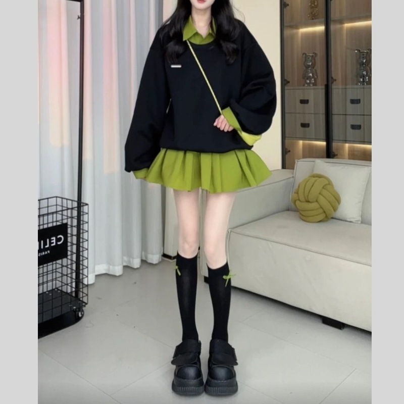 假两件卫衣连衣裙2025网红宽松休闲短裙子小众气质设计感百搭女装|undefined