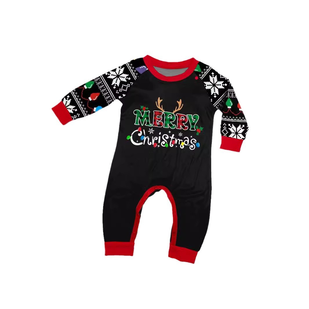 Pyjama imprimé pour la maison avec lettres de Noël et rayures en flocons de neige_voghion.com