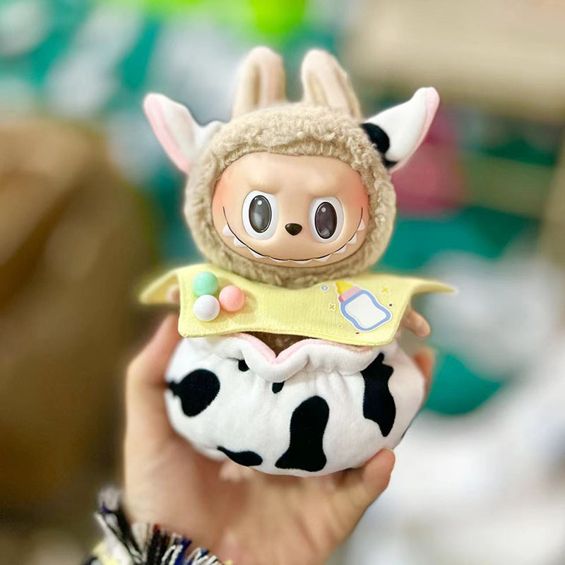 Solo ropa] bolsa de 17cm colgada Rabob Blind Box Macaron Labubu Little Vaca Set Muñeco de peluche