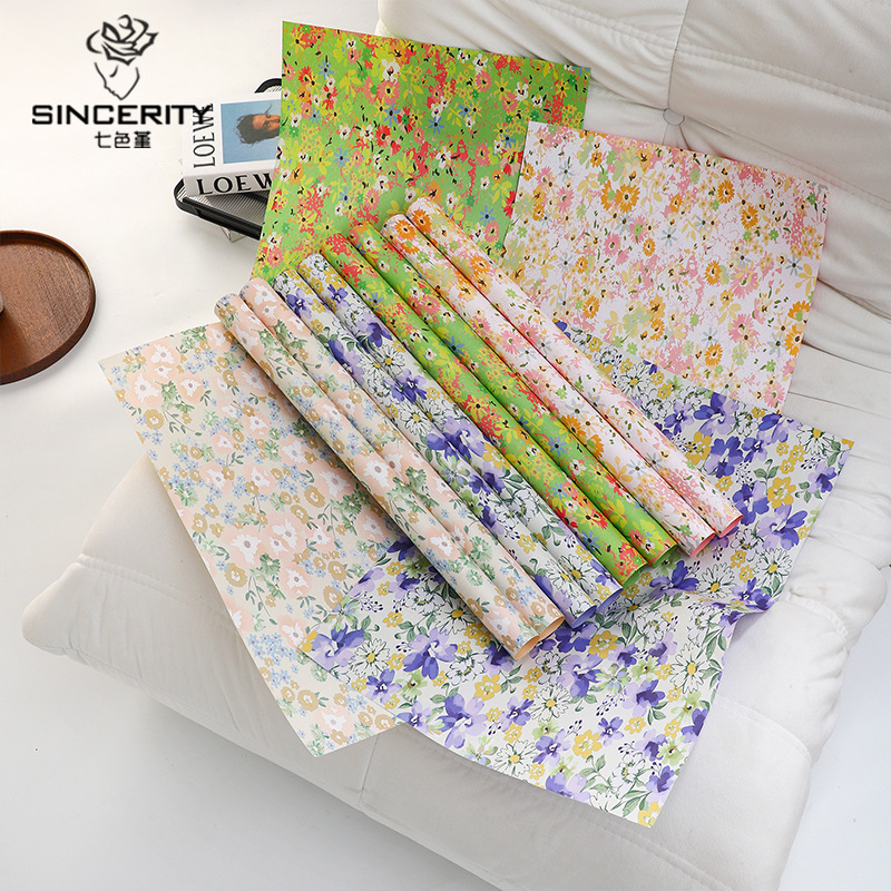 Papel de regalo floral de jardín pequeño de siete colores, embalaje de regalo hecho a mano de bricolaje, floristería, papel de regalo floral