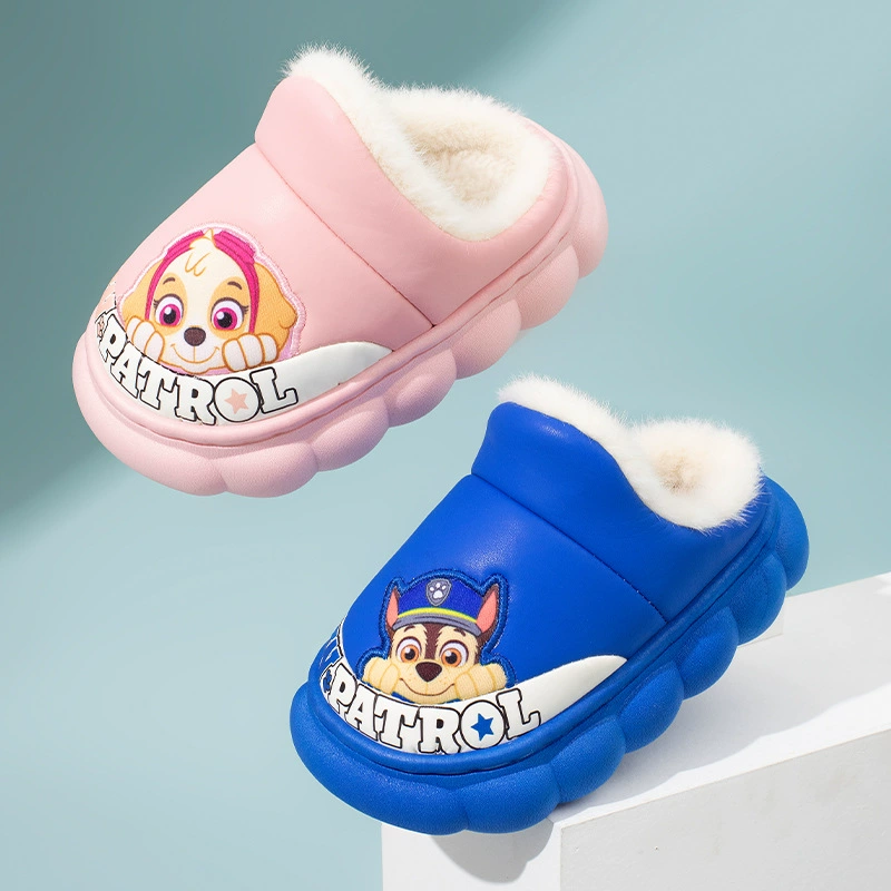 Wangwang Team Детские хлопчатобумажные тапочки осенью и зимой в помещении нескользящие шерстяные тапочки 2024 новые мальчики девочки водонепроницаемые хлопковые шлепанцы