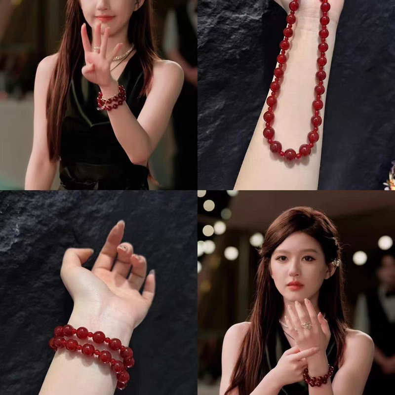 Jingde Jewelry Offers the Same Style as the Dazzling Star'S: 7A Grade Red Agate Double-Circle Bracelet, Vintage Zodiac Year Agate Bracelet