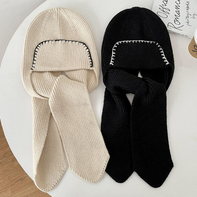 Wool Hat scarf one Autumn and winter Korean Edition Versatile thickening knitting Hooded Shawl keep warm Ear Sets of headgear