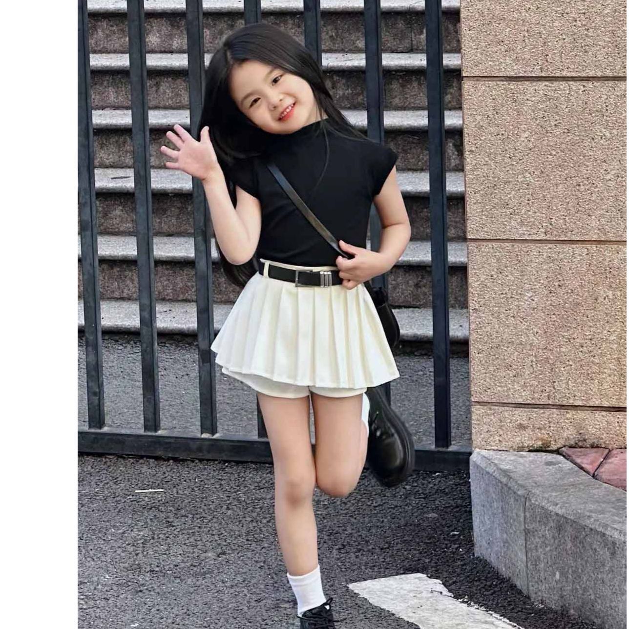 Girls' Summer Outfit New Korean Style Tight-Fitting Base Shirt + Skirt 2-Piece Set Trendy Children's One-Piece Wholesale