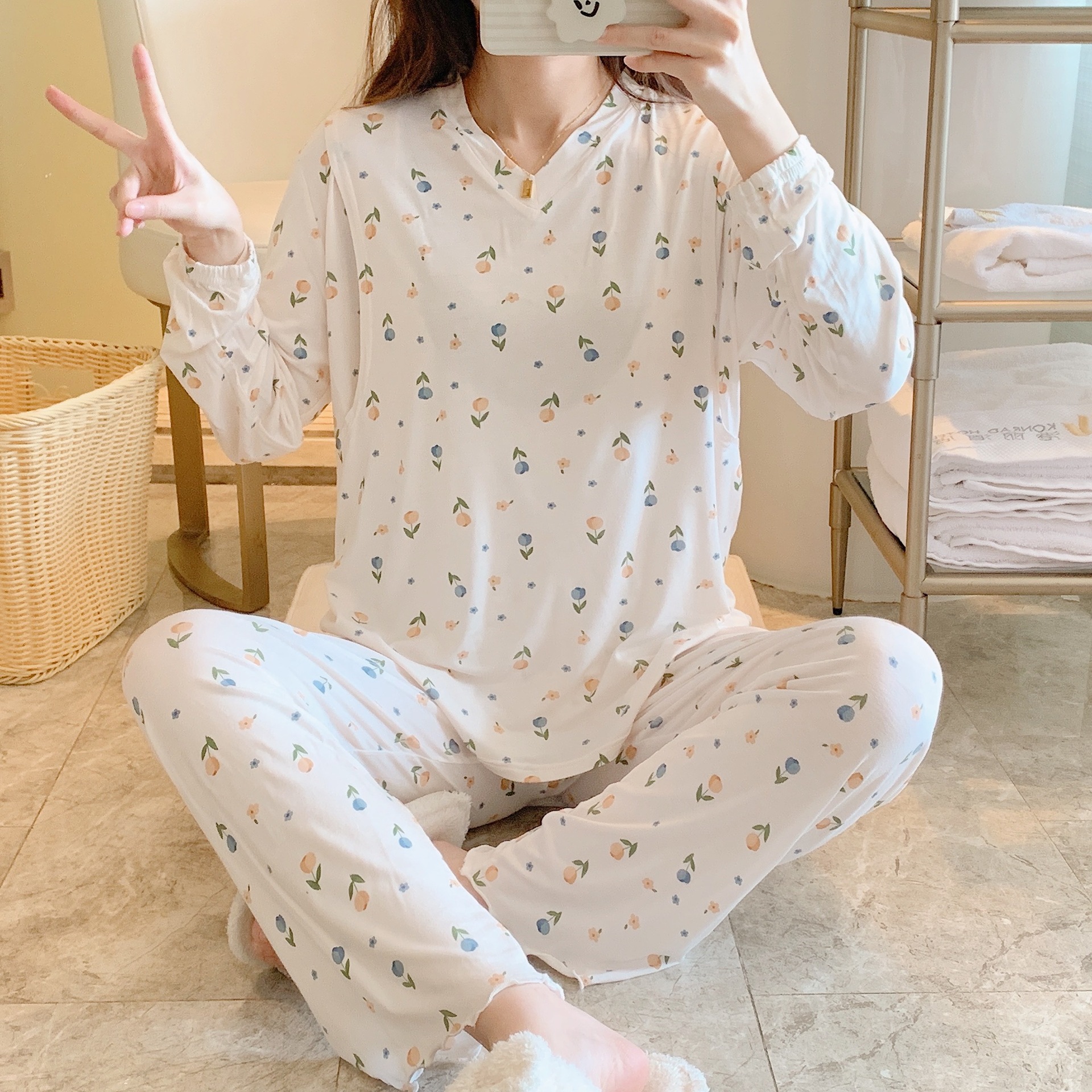 Month of service Spring and summer modal postpartum pregnant woman pajamas May Spring Maternal Borneol Home Furnishing suit