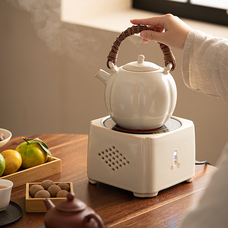 苏打釉陶瓷电陶炉围炉煮茶壶烧水壶茶具电热茶炉小型煮茶壶器套组