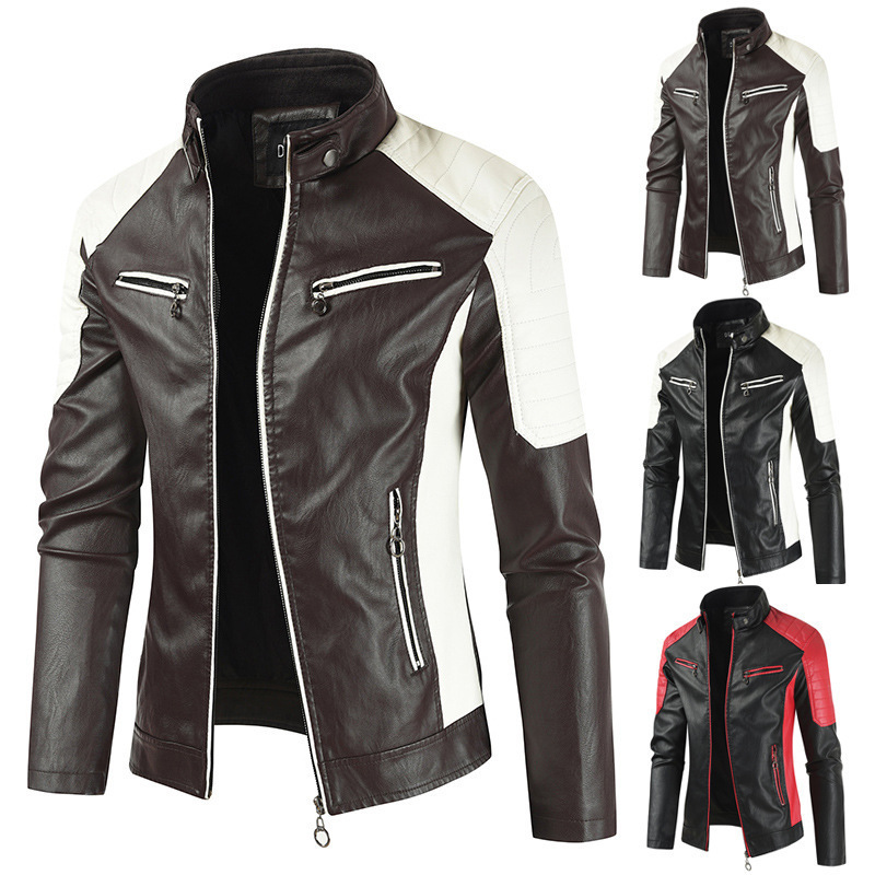 2025 Amazon nuevo hombre locomotora chaqueta de cuero chaqueta con cremallera de lana chaqueta de cuero PU de moda chaqueta de comercio exterior