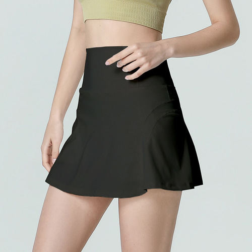 High-waisted fake two-piece sports skirt for women running and fitness anti-exposure with pockets dance yoga hip-covering tennis culottes