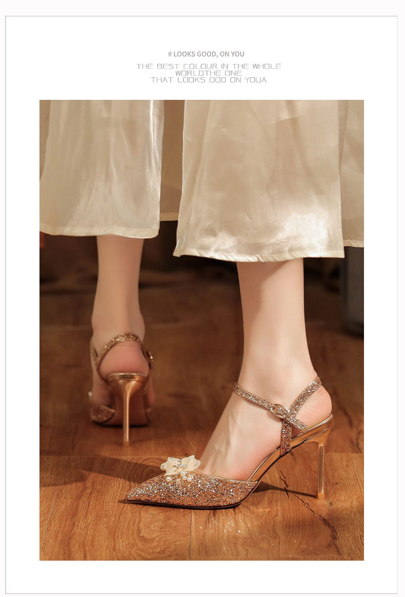 8188-1-003 Sequin High Heels Sandals Two-Way Wear High-End Feel Party Wedding Shoes Commuting Versatile_voghion.com