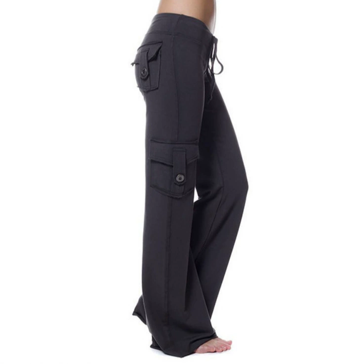 2023 Европейский и Американский трансграничный AliExpress Ebay эластичная талия на пуговицах карманные штаны для йоги