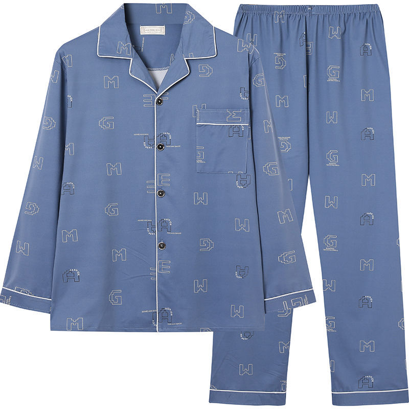 Pijamas pantalones de manga larga para hombre primavera y otoño verano más tamaño % Algodón puro verde de mediana edad cardigan homewear traje de dos piezas