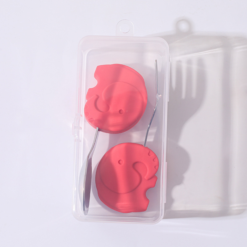 Bebé aprendiendo a comer cuchara de entrenamiento bebé niños vajilla suplemento alimenticio Acero inoxidable pequeño silicona mango corto tenedor cuchara Tenedor traje