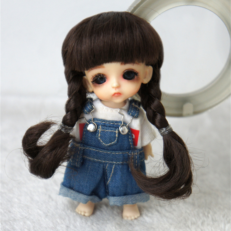Juyousu BJD ceramic doll wig imitation mohair 12 points small head circumference small village girl double ponytail JD143SM