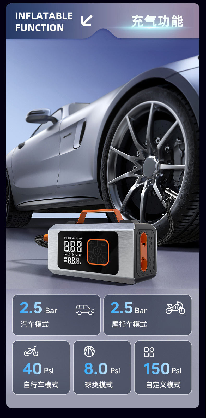 Cross-border car air pump and emergency starting power supply all-in-one device, large-capacity car power bank and ignition tool