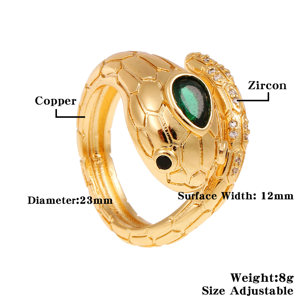 fashion geometric snake-shaped copper plated real gold tail ring