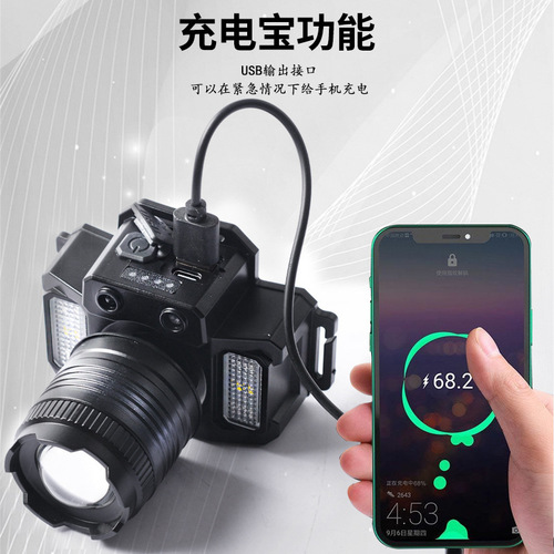 New LED Rechargeable Flashlight with Rotating Focus for Outdoor Night Fishing, Multifunctional Sensor Headlamp