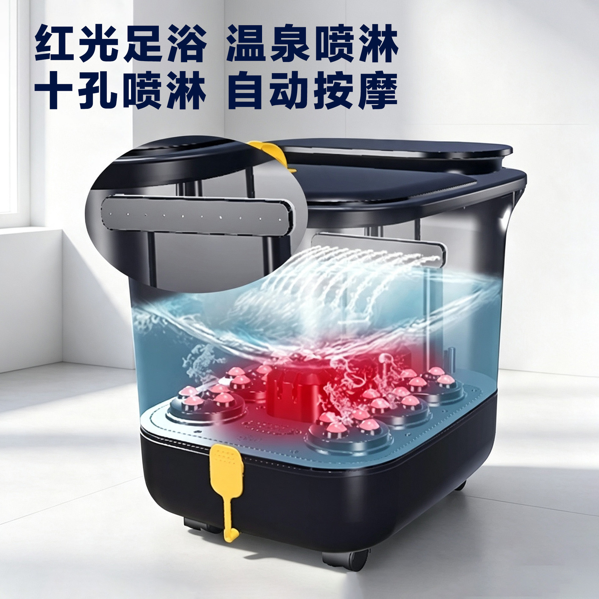 Bañera de Burbujas Profunda para Pies, Multifuncional, con Masajeador Eléctrico, Calentamiento Doméstico, Temperatura Constante, Lavabo para Pies con Vapor