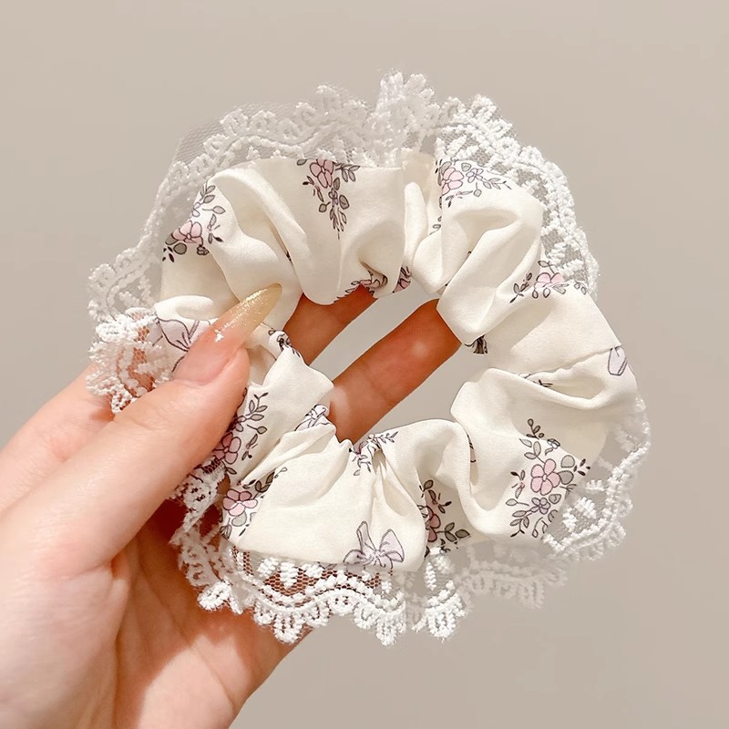 Corbata de pelo de intestino de lunares de crema grande coreana, gomas de goma de cola de caballo suaves para mujer, accesorios para el cabello de bola, accesorios para el cabello, cuerda para la cabeza