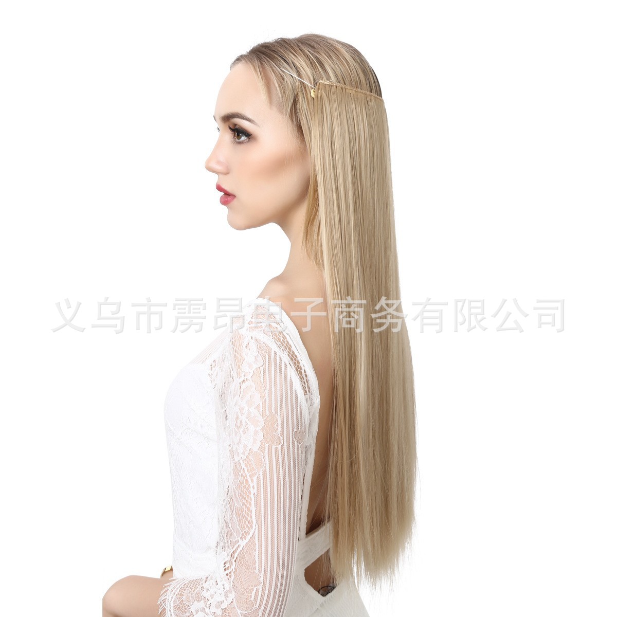 Extensión de Cabello Invisible Largo de Fibra de Alta Temperatura, Ajustable y Sin Costuras
