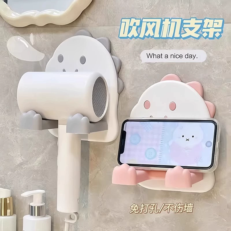 Держатель для фена с героями мультфильмов для ванной комнаты, настенная стойка для фена, держатель для мобильного телефона в ванной комнате, туалете, без перфорации