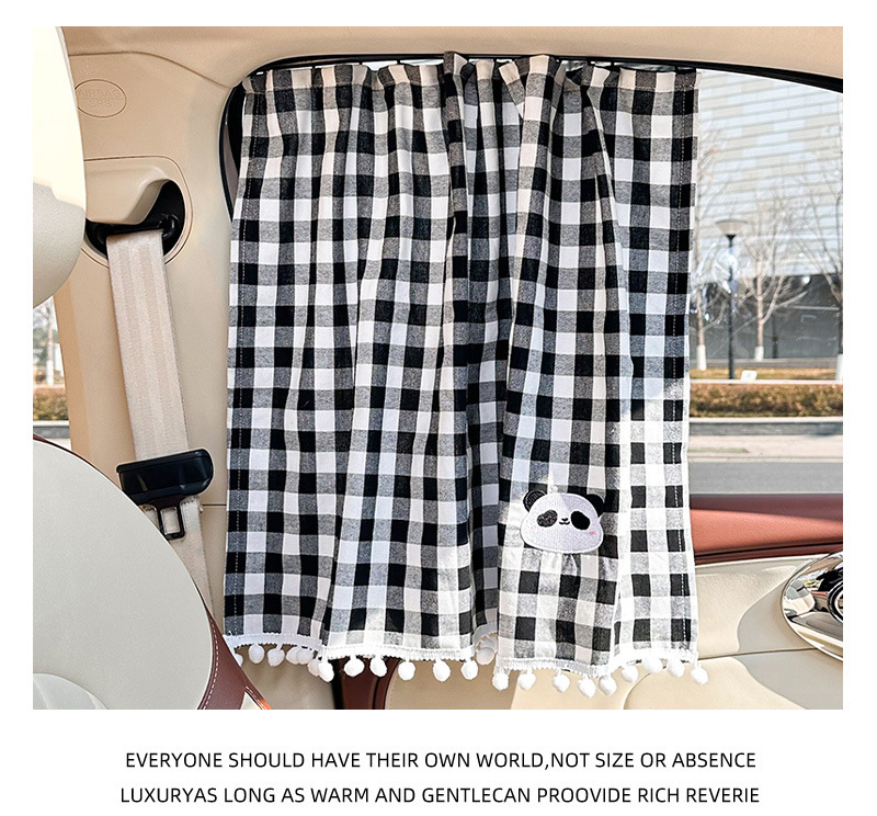Blue Rain Car Curtain Cartoon Plaid Car Sunshade Heat Insulation Privacy Curtain Sliding Rail Embedded Car Window Sunshade Curtain
