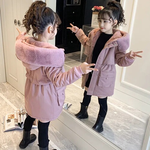 Women's Children's Cotton Winter Outfit 2024 New Children's Fashionable Fleece Thick Parka Coat for Older Girls Outerwear for Import