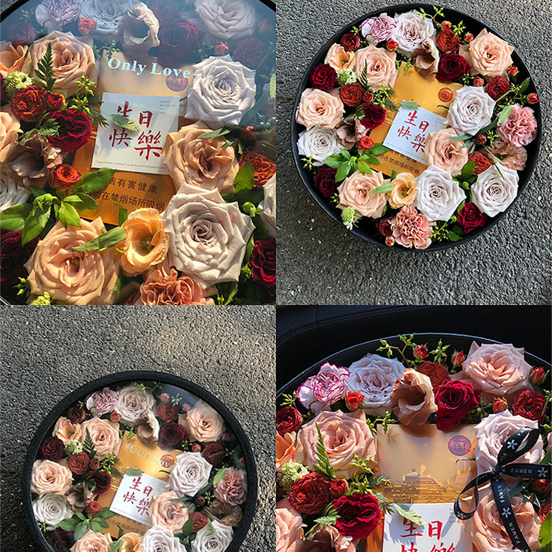 Caja de flores de otoño e invierno, cesta de flores posparto, caja transparente hecha a mano con ventana, caja de plástico impermeable para arreglos florales de regalo de cumpleaños.