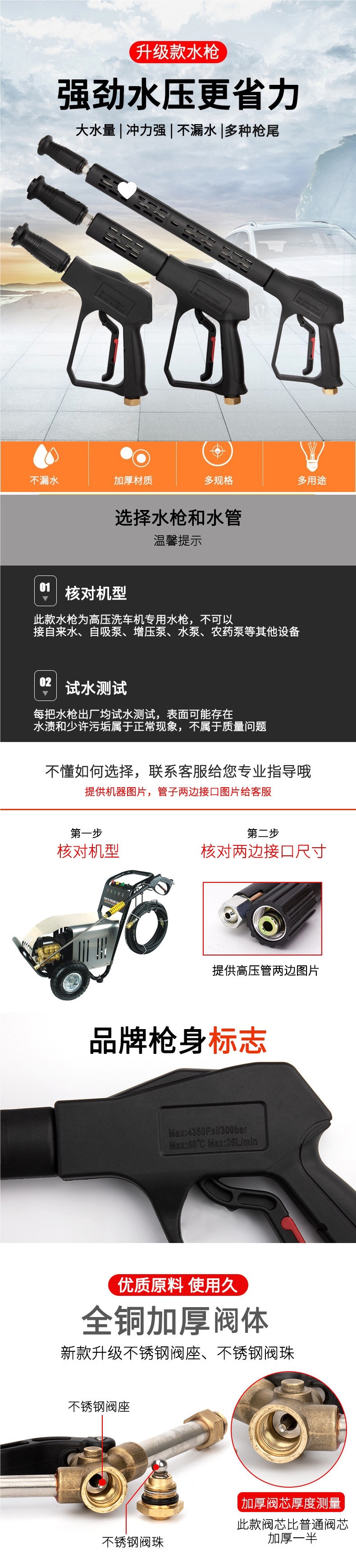 High-pressure water gun head for car wash machine, 380 black cat cleaning machine nozzle, spray gun, car washing pump, compatible with Man