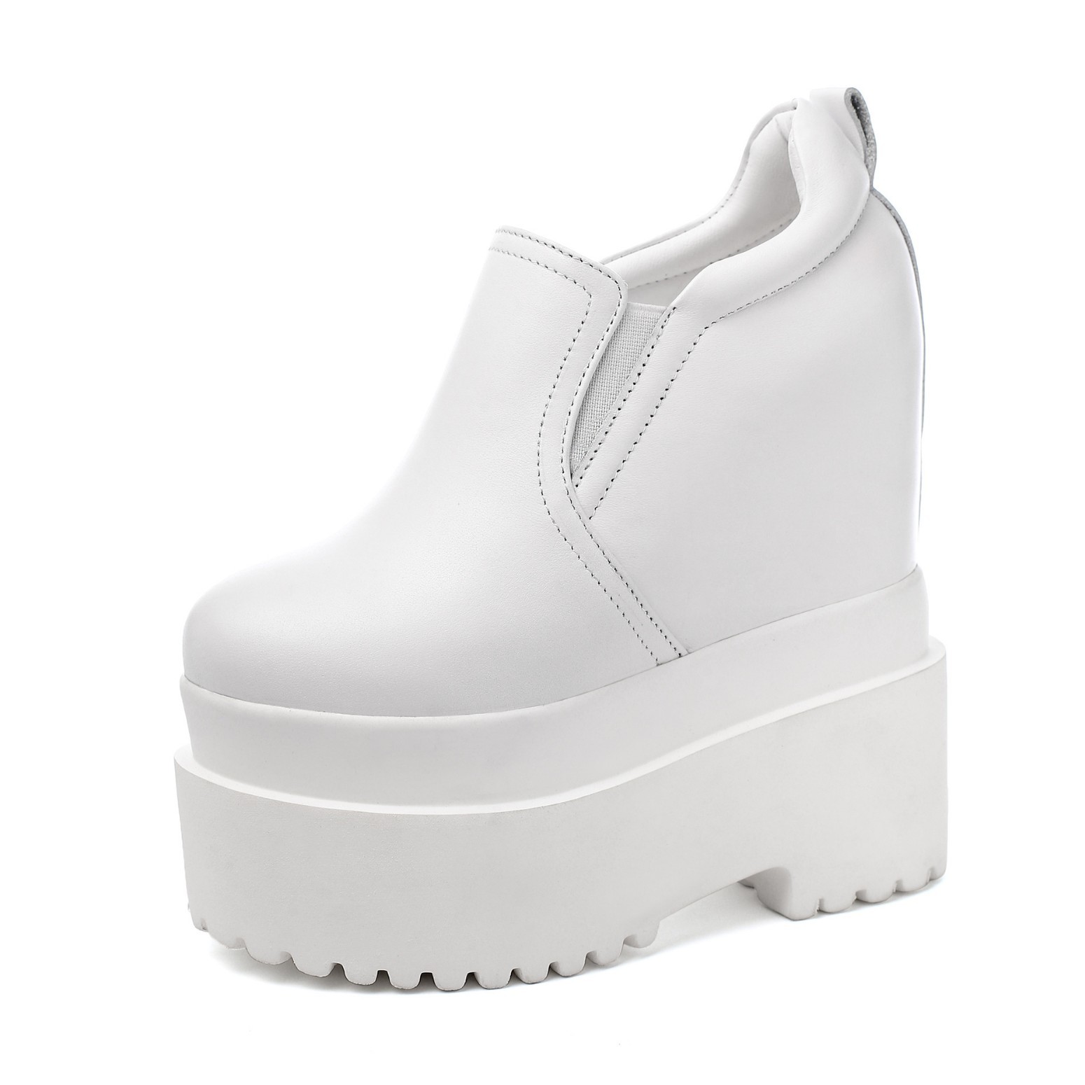 Giày sneaker nữ đế dày 16 cm tăng chiều cao phong cách trắng đơn giản — màu đen
