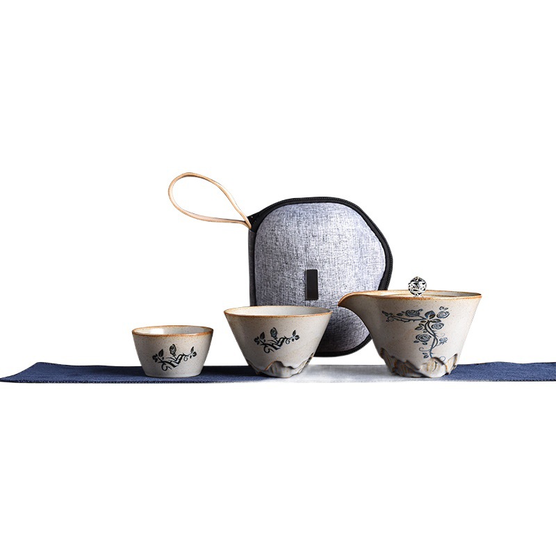 Juego de Té de Viaje Portátil Estilo Japonés 1 Olla y 2 Tazas de Cerámica image 1