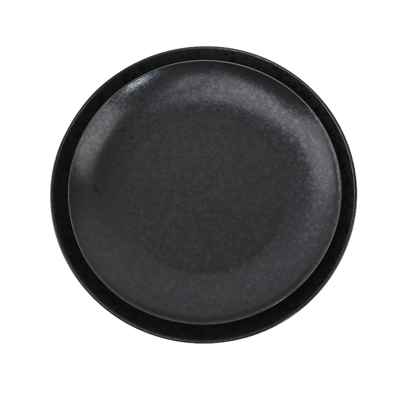 Plato japonés de cerámica negra restaurante comercial sushi hotpot barbecue redondo punto negro plato de sashimi