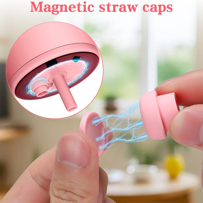 クロスボーダー新型ストローキャップMagnetic suction straw cap食品級シリカゲル磁気ストローキャップ|undefined