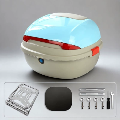 with electric scooter trunk: Motorcycle trunk - fresh-blue-detachable-stand