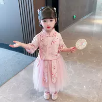 Летний детский комплект Hanfu для девочек, детский комплект Hanfu в китайском стиле с короткими рукавами в древнем стиле, комплект из двух предметов, платье принцессы для малышей, наряд