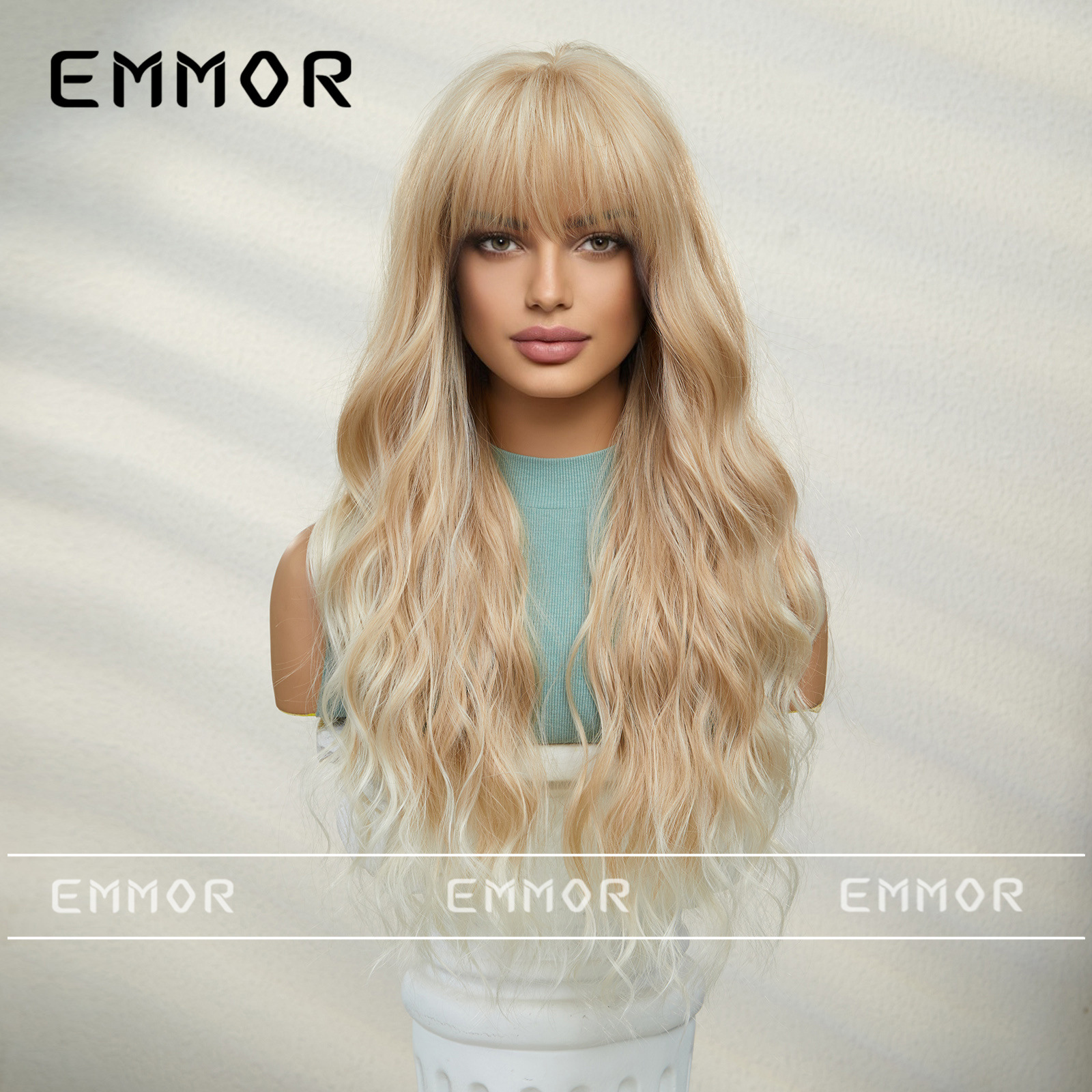 SHIEN transfronterizo primavera nueva moda vigorosa flequillo ondulación del agua larga peluca rizada pelucas de pelo completo