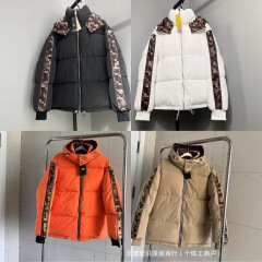 F家冬季新品老花字母拼接双面可穿连帽休闲保暖棉服外套男女同款